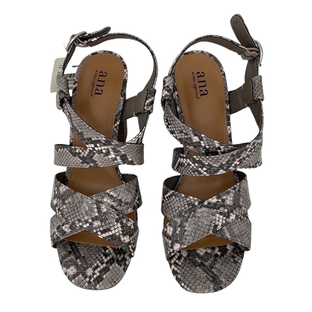 a.n.a Heels Shoes Nadia NWT Sandals Snake Skin Pattern Black Gray Size 9 Medium